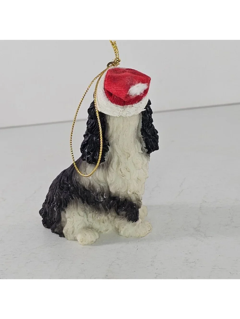 Cocker Spaniel Dog Christmas Ornament Black White With Santa Hat Holiday Decor